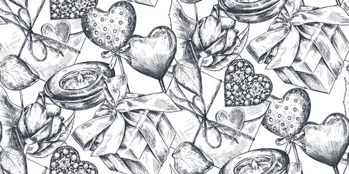 Vintage Valentine Sketch Pattern Vector Image