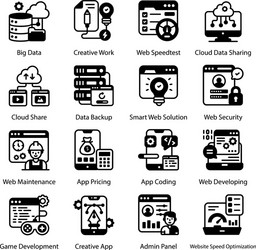 data and web development in solid icons style vector image