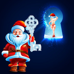 santa claus holds key to the big ice castle vector