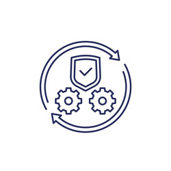 secure operation line icon with gears and a shield vector image