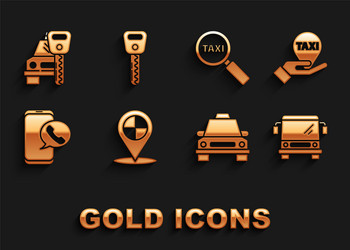 set map pointer with taxi hand on bus vector image