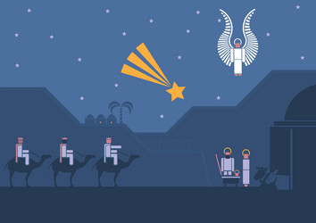 Nativity with Three Wise Men Vector Image