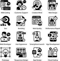 web and mobile apps in solid icons style vector image