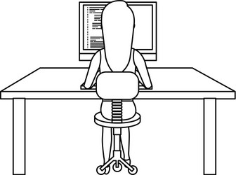 User female with computer desktop vector