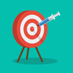 vaccine and syringe injection to target dartboard vector image