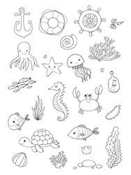 Cute Marine Cartoon Set Vector Image