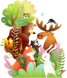 Forest Animals Friends Playing Vector Image