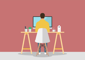 Man Working on Computer - Modern Office vector image