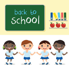 Kids in school classwith board with text vector