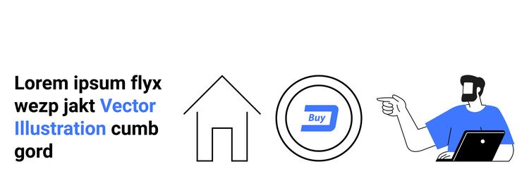 man pointing at digital buy button alongside home vector image