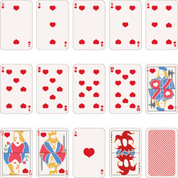 set heart suit playing cards vector