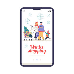 Winter family shopping onboarding mobile screen vector