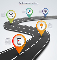 Road map infographic template with 5 pin pointers vector