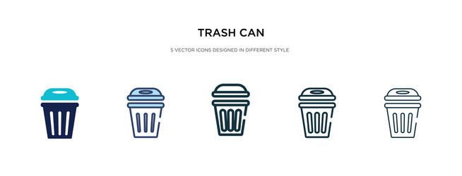 trash can icon in different style two colored vector image