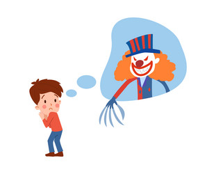 child is afraid of scary clown cartoon flat vector