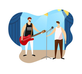 Couple male artists giving rock music concert vector