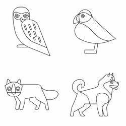 polar animals in line style on white background vector