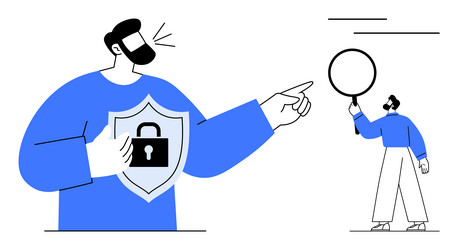 man holding shield with lock symbol and pointing vector image