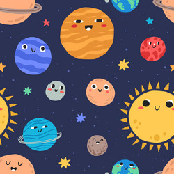 Smiling Planets Space Pattern vector image