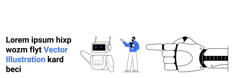 man interacting with friendly robot futuristic vector image