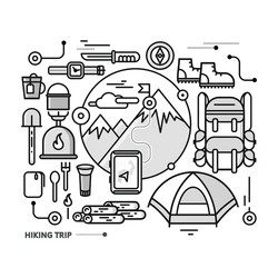 mountains with snow peaks and tourist equipment vector