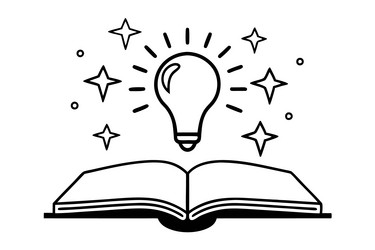 glowing bulb with sparkles and an open book vector image