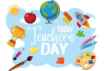 Happy world teachers day logo with student items vector