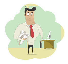 smiling worker with documents near working place vector image