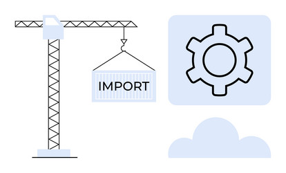 crane loading import container with gear icon vector image