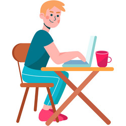 man working online on laptop computer scene vector