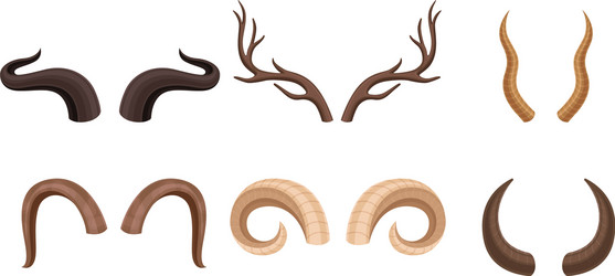 Horns different animals with ram and deer vector