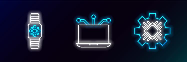 set line processor smartwatch and laptop icon vector image