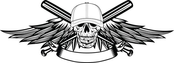 skull in baseball cap and wings vector