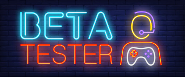 beta tester neon text and person with game console vector image