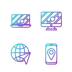 set line city map navigation globe with flying vector image