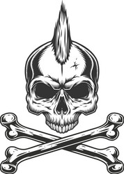 Monochrome Skull with Mohawk & Crossbones Vector Image