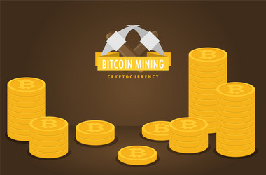 Bitcoin mining concept with pickaxe and coin flat vector