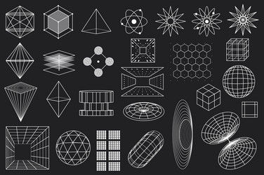 3d cyberpunk grid y2k wireframe icon mega set vector image