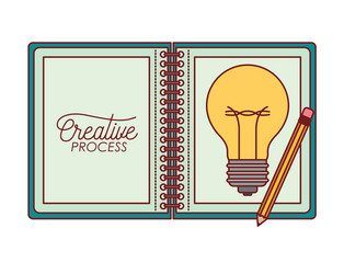 Notebook open with color drawing of light bulb vector