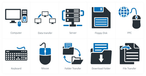 a set of 10 mix icons as computer data transfer vector image