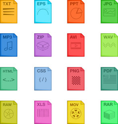 File extension icons set cartoon style vector