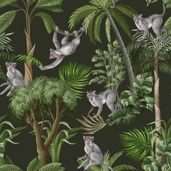 seamless pattern with monkeys and jungle trees vector image