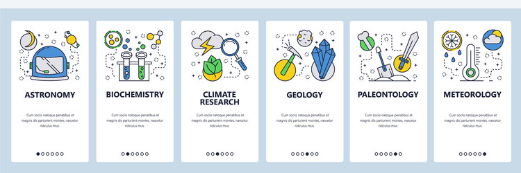 Web site onboarding screens science and space vector