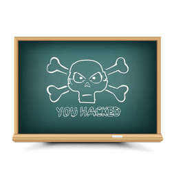 blackboard chalk draw you hacked text and skull vector