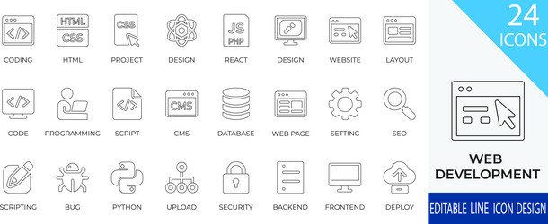 web development and coding icon set line style vector image