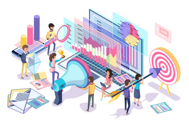 digital statistics collecting and analyzing poster vector image