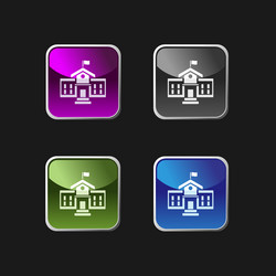 School building icon on square colored buttons vector