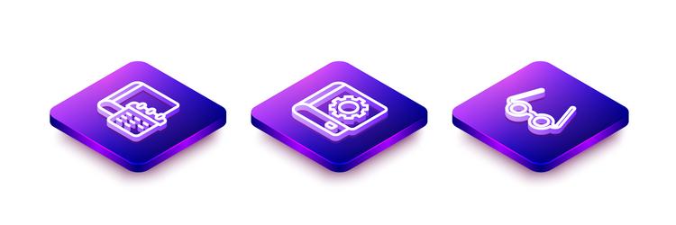 set isometric line daily paper notepad user vector image