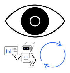 robot analyzing data with eye icon and circular vector image