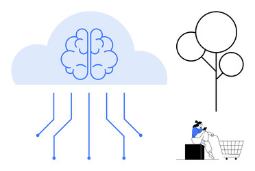 cloud computing brain with data links outline vector image